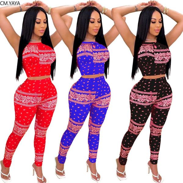 CM.YAYA Mulheres Verão Bandanna Dois Peças Define Tracksuits Tanques Tops Jogger Sweatpants Terno Sporty Fitness Night Club 2 Pcs Outfit Piece Dress