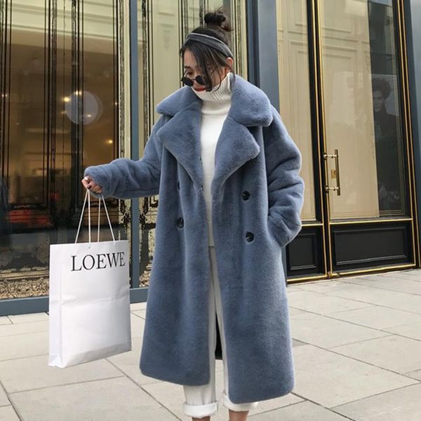 

women's fur & faux 2021 winter warm coat female long women overcoat fluffy furry mink jacket, Black