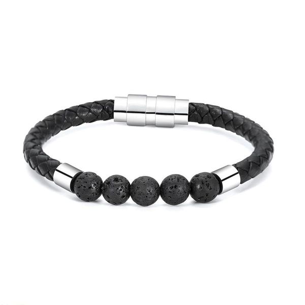 

link, chain cremation jewelry lava stone urn bracelet for ashes women men healing balancing genuine leather memorial bracelets, Black
