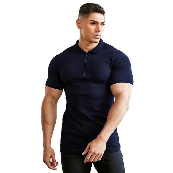 

fashion men's t-shirt fitness bodybuilding summer short-sleeved zipper casual jogger for t-shirts, White;black