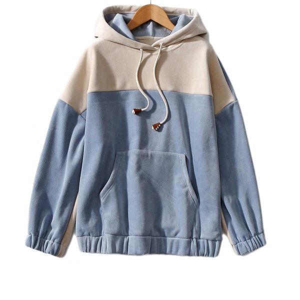 

fashion fleece hoodies h30 contrast stitching casual hooded style shows young thickened plush sweater girl, Black