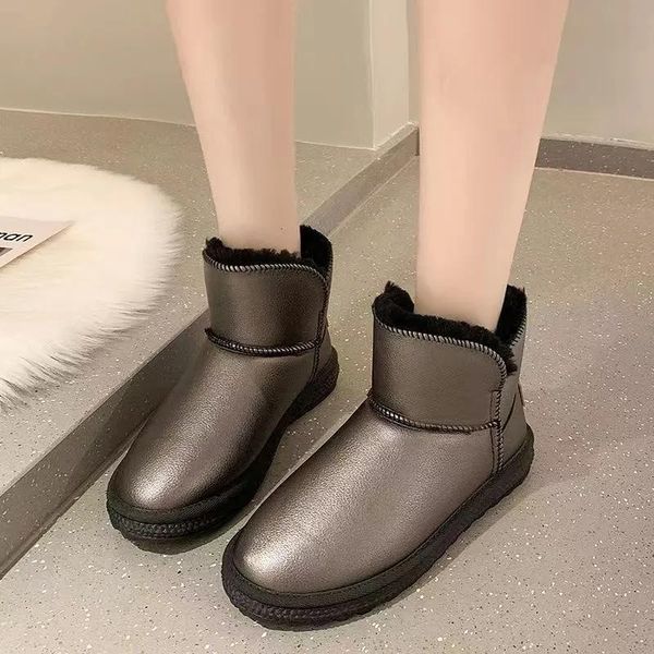 

boots women's snow leather waterproof non-slip short tube 2021 winter thicken warm casual cotton shoes female, Black