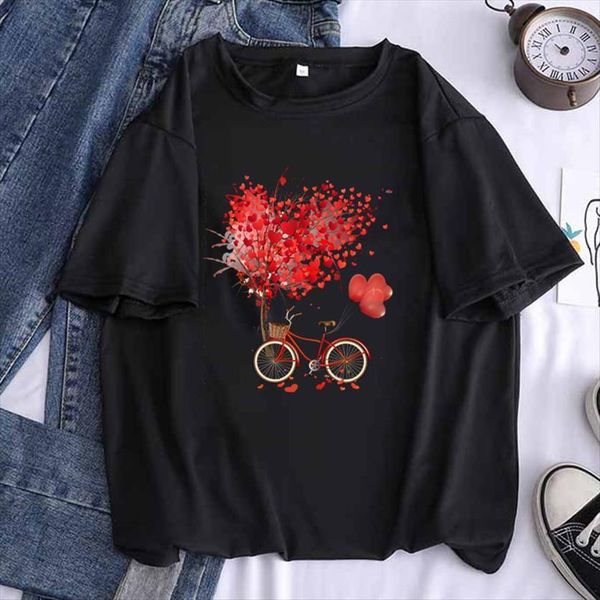 

red bicycle heart funny black women gril casual kawaii hipster tees female harajuku girl grey clothes,drop ship, White