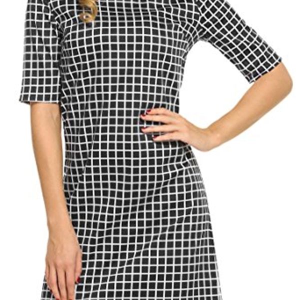 

casual dresses ouch women's doll collar short sleeve plaid shift dress xuiy, Black;gray