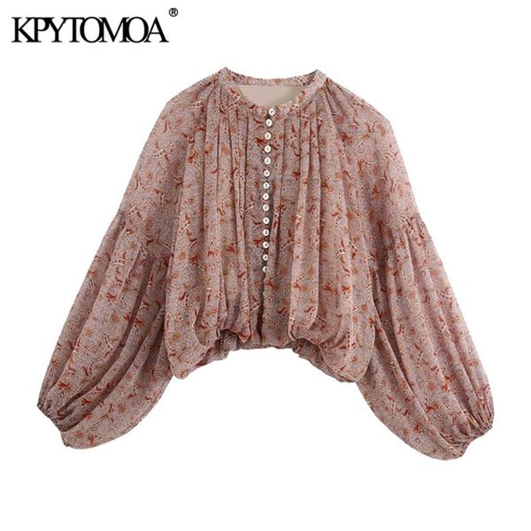 

women fashion paisley print cropped blouses lantern sleeve elastic hem female shirts chic 210420, White