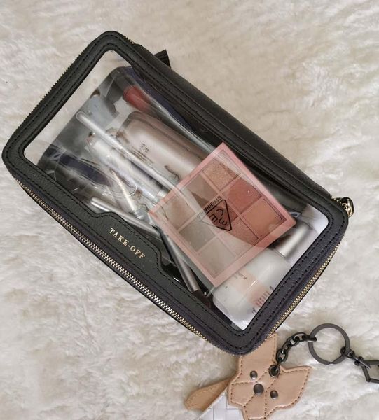 

cosmetic bags & cases multi-functional fashion transparent pvc and cow leather material bag toiletries organizer lady travel wash gargle