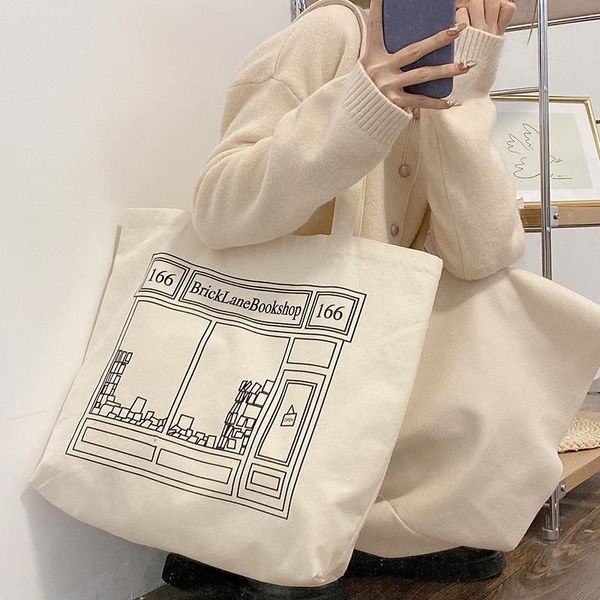 

evening bags summer women casual canvas shopping bag fashion simple shoulder letter cartoon printing handbag tote ladies grocery