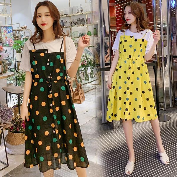 

7276# maternity clothes nursing dress dot printing summer loose pregnant women pregnancy breastfeeding dresses, White