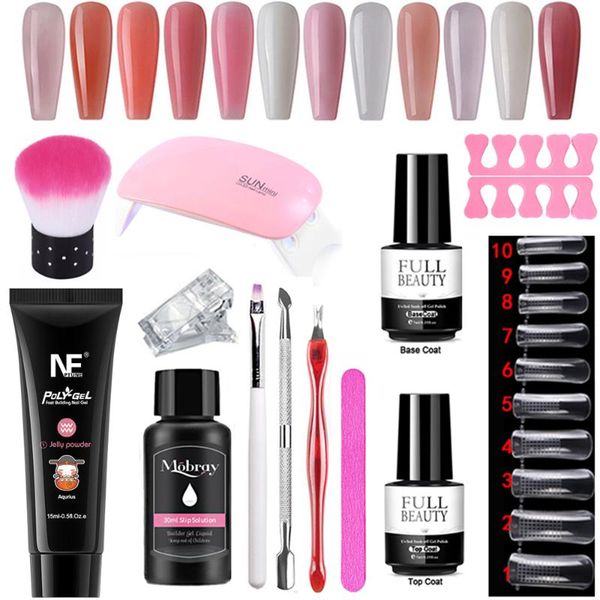 

nail art kits 13pcs/set poly extension gel kit with led lamp builder technician set