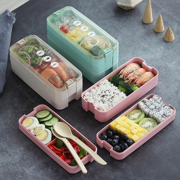 

dinnerware sets portable 3 layer student lunch box 1pc microwave bento with spoon container storage boxes m31#35