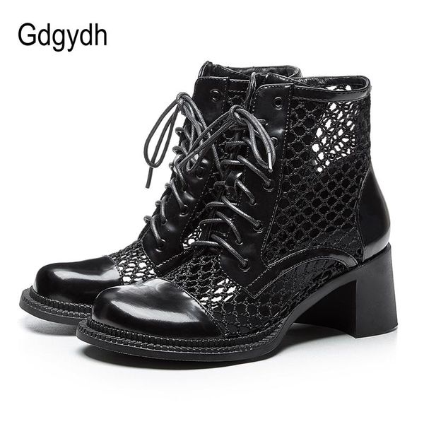 

boots gdgydh chunky heel summer shoes lace up women platform hollow out black white wedding female mesh good quality