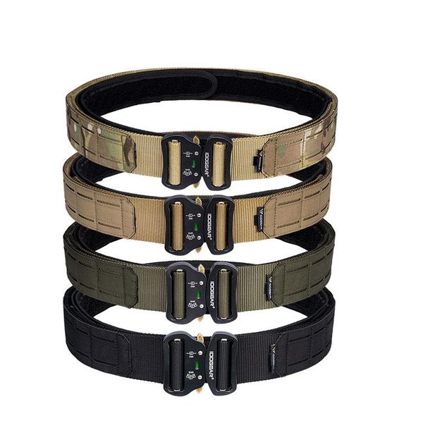

waist support cs outdoor 2 inch tactical belt military army laser cut combat inner & outer multicam molle waistbelt, Black;gray