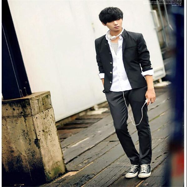 

men's suits & blazers 2021 men black slim tunic jacket single breasted blazer japanese school uniform college coat, White;black