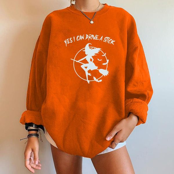 

women's hoodies & sweatshirts yes i can drive a stick witch print halloween sweatshirt women drop shoulder harajuku loose plus size cl, Black