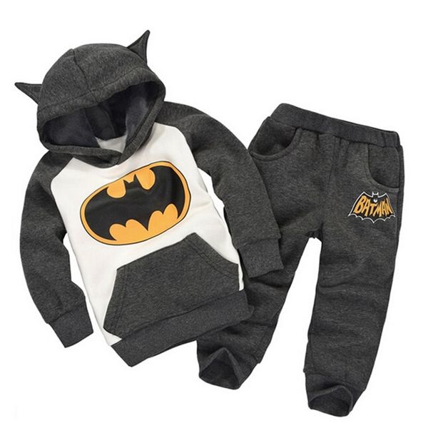 

children's thickened hero new boys' and girls' plush hoodie sports suit, Black;white