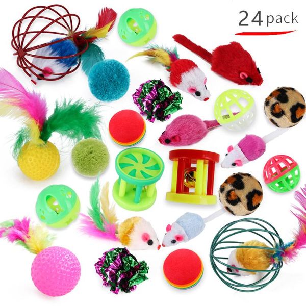 

cat toys 24 sets of pet cats variety combination spree tumblers interactive bells balls and feather