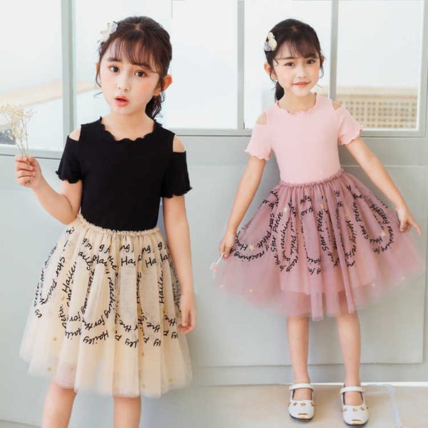 Детские девочки летние хлопчатобумажные пэчворки сетчатые платья принцесса старшая детей повседневная одежда одежда 210529