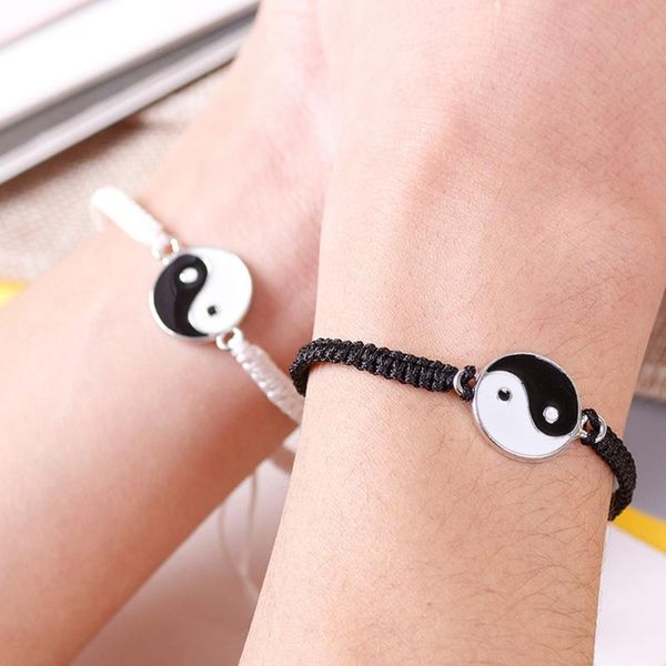 

charm bracelets 2pcs tai chi hand woven bff friendship friend boyfriend girlfriend lovers matching yin yang set, Golden;silver