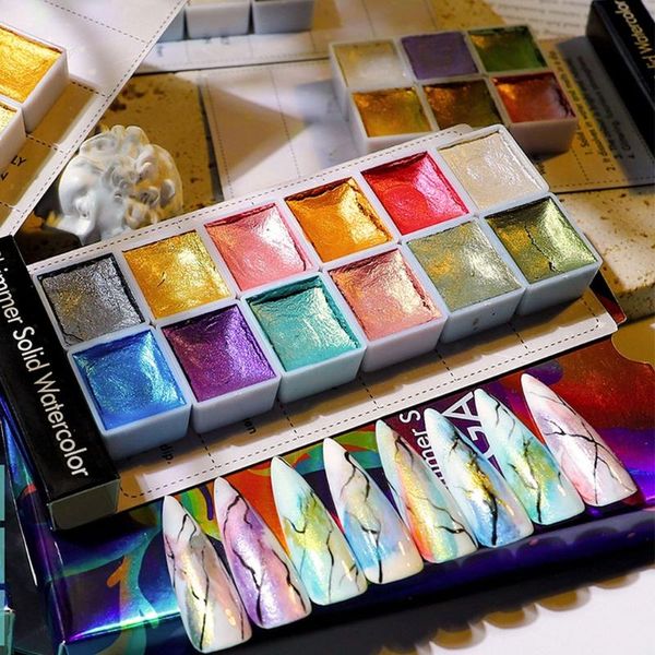 

nail glitter watercolor&solid pearl powder shimmer dip kit watercolor paint iridescent, Silver;gold