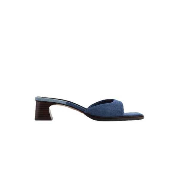 

slippers shoes for woman 2021 summer square toe fashionable blue denim design high heel sandals, Black