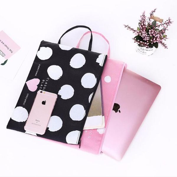 

cute striped wave point a4 zipper bag bill test portable oxford cloth file storage office stationery student pencil case bags