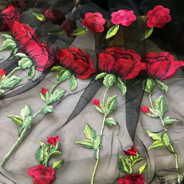 Tessuto rosa fiore ricamo pizzo maglia tulle per abito da sposa, abiti, nero, bianco, tagliato a misura