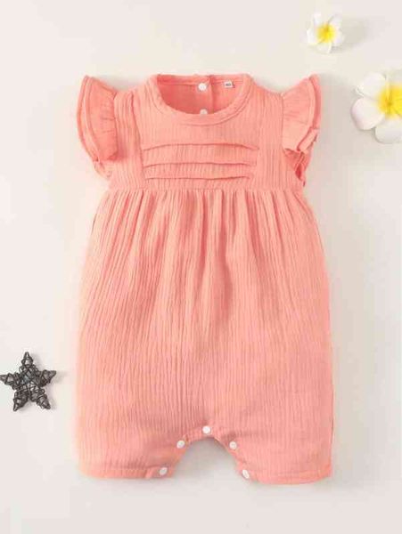 

baby press crease detail ruffle cuff romper she, Blue