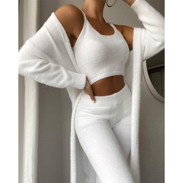 

3 piece sets lingerie home service lounge wear set women tracksuits fleece pyjamas female nightwear new cardigan sleepwear, Gray
