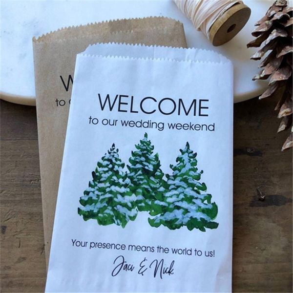 

gift wrap custom el wedding welcome bags - for guests cookie winter kraft or white
