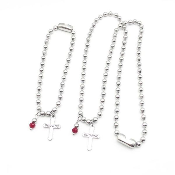 

bracelet necklace sets stainless steel 4mm ball cross pendant gifts for men women earrings &, Silver