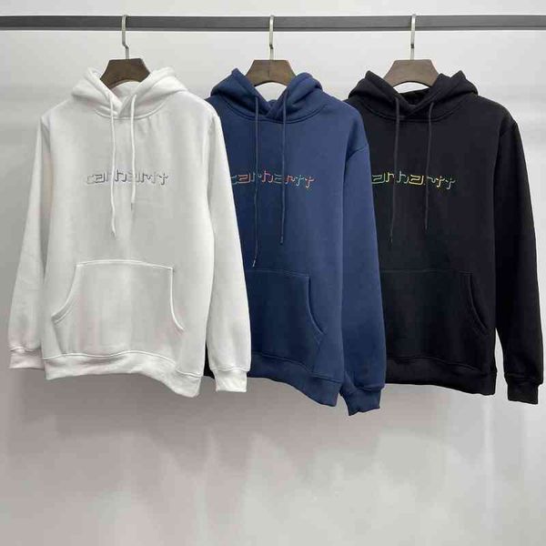 

fashion card carthart classic colorful embroidery men's and women's loose hooded plush hoodie sweater, Black