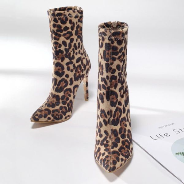 

boots stiletto heel suede women's 2021 pointed toe autumn and winter leopard print elements europe, Black