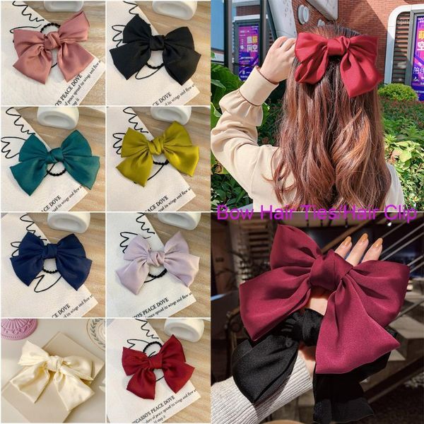 

chiffon bow with clip women girls elegant tie hairpins/hair ties vintage black red hair prom accessories party bun maker1, Brown