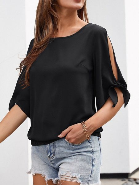 

knot split sleeve blouse v0ey#, White