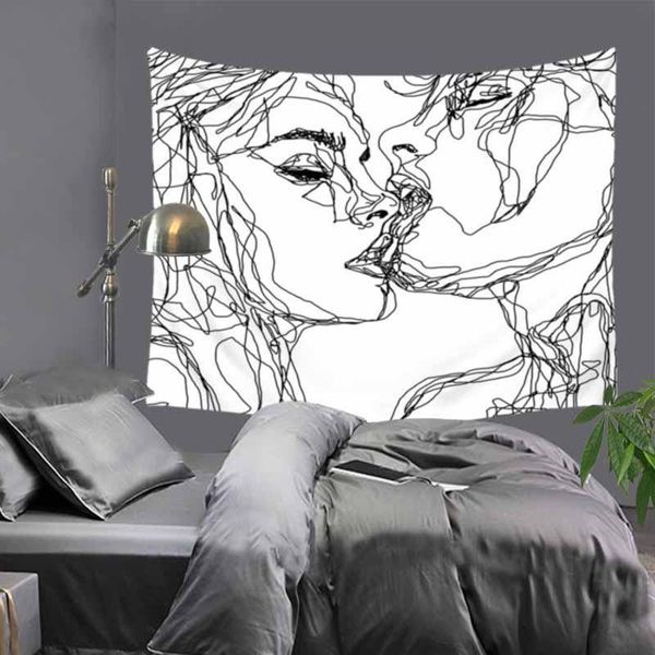 

tapestries creative lines drawing couple lover printed tapestry hippie mandala wall hanging bohemian bedspread dorm decor lze39