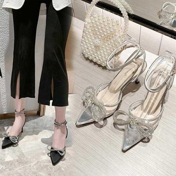 

sandals 2021 black bow high heeled shoes thin design