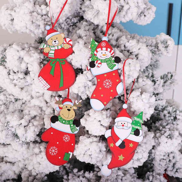 

christmas new decoration wooden doll tree pendant santa claus snowman elk color
