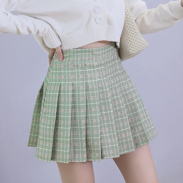 

skirts women plaid fashion sweet high waist pleated skirt solid color slim mini s1, Black