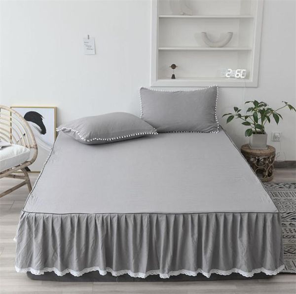 

sheets & sets solid bed skirt cotton fitted sheet soft comfortable lace bedsheet single king queen mattress cover bedspread with elastic ban