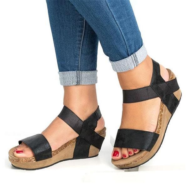 

sandals women low heel wedge, Black