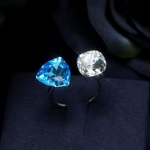 

wedding rings crystal micro paved hollow geometry statement finger cuff size for women korean jewelry, Slivery;golden