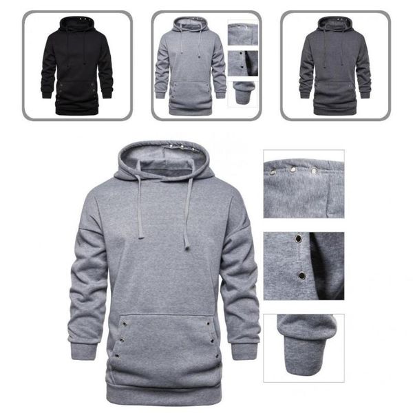 

men's sweaters chic pullover hoodie warm shrink resistant hooded metal holes men sweatshirt male, White;black