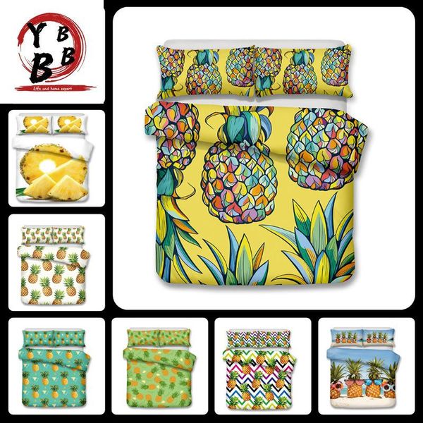 

bedding sets 3pcs flamingos duvet cover with pillowcase tropical plant pineapple set soft flower  king quilt wholesale