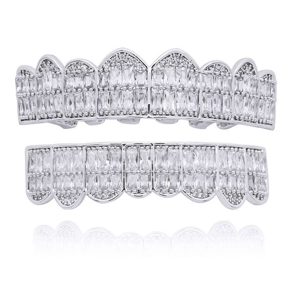 

hip hop iced out dental aaa zircon fang mouth grillz caps grills set for men women vampire teeth jewelry, Black