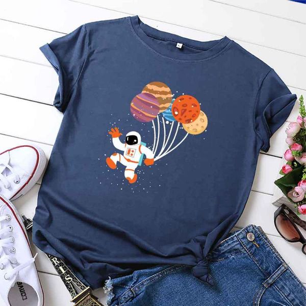 

women's t-shirt cute spaceman graphic t shirt fashion cotton summer short sleeve tshirts oversized tees for women harajuku streetwear, White