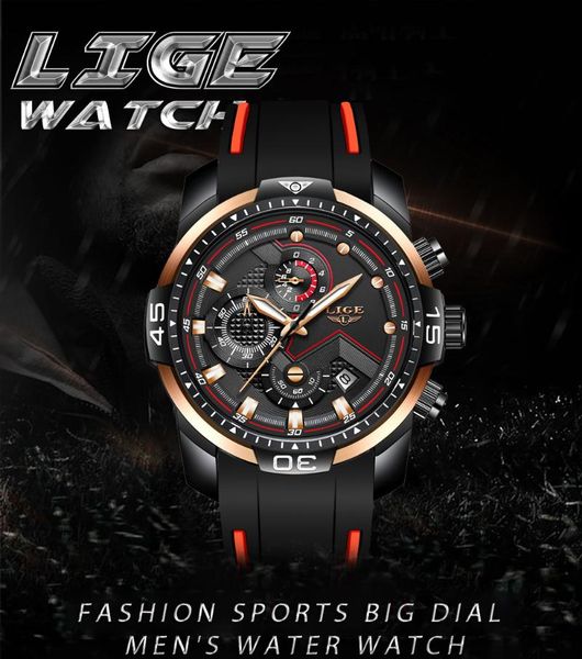 

wristwatches lige 9923 g men casual military sport waterproof watch fashion multifunctional quartz business silica gel male, Slivery;brown