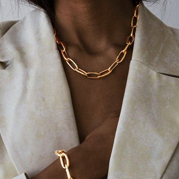

ifkm punk gold color choker necklace for women man shell necklaces statement big miami cuban chunky thick chain jewelry gift x0509, Black
