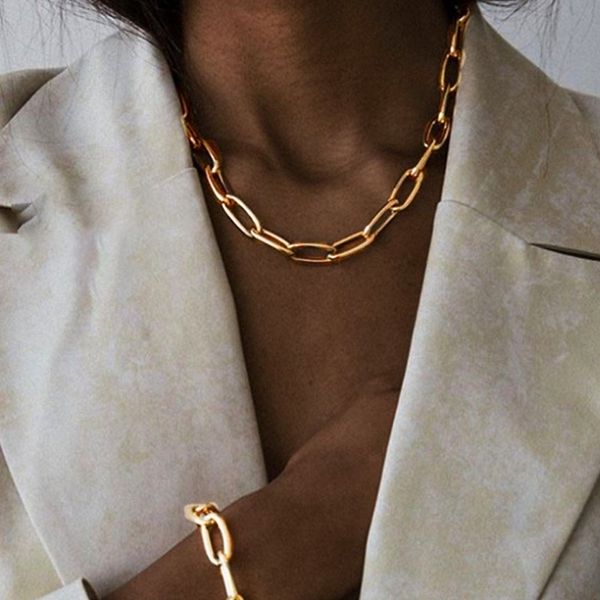 IFKM Punk Gold Color Choker Ожерелье для женщин Человек Ожерелья ожерелья в Miami Cuban Cuban Cuban Chunky Good Ground Chain Chain Изделия X0509