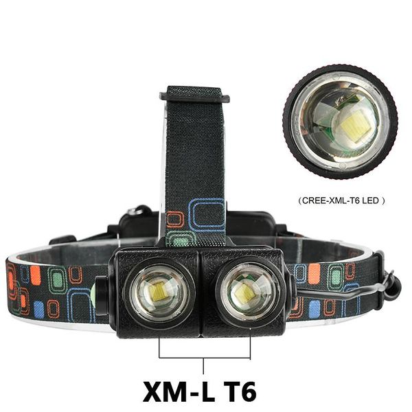 

head light 2 xm-l t6 zoom led headlamp usb rechargeable 18650 battery power bank 5200mah waterproof torch lamp headlamps