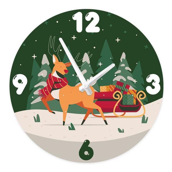 

wall clocks cartoon style christmas decorative clock 8/10/12/13.5 inch silent quartz round wooden for living room home decor
